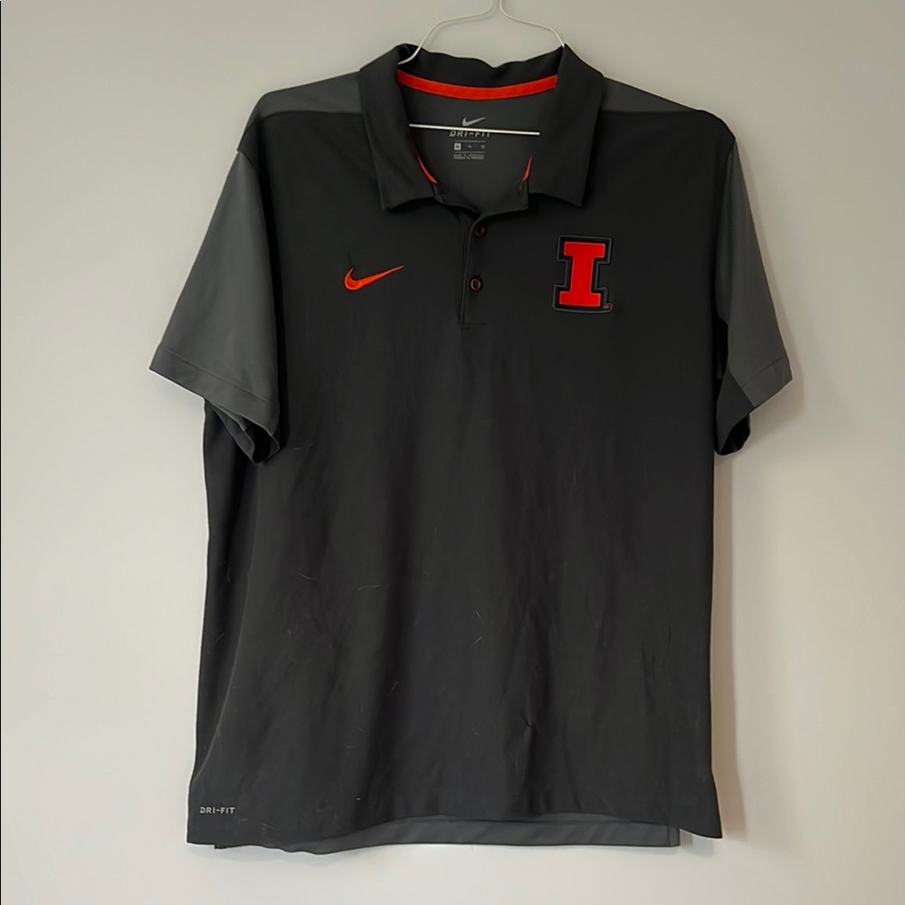 Nike Gray and Orange Dri-Fit Performance Polo Shirt